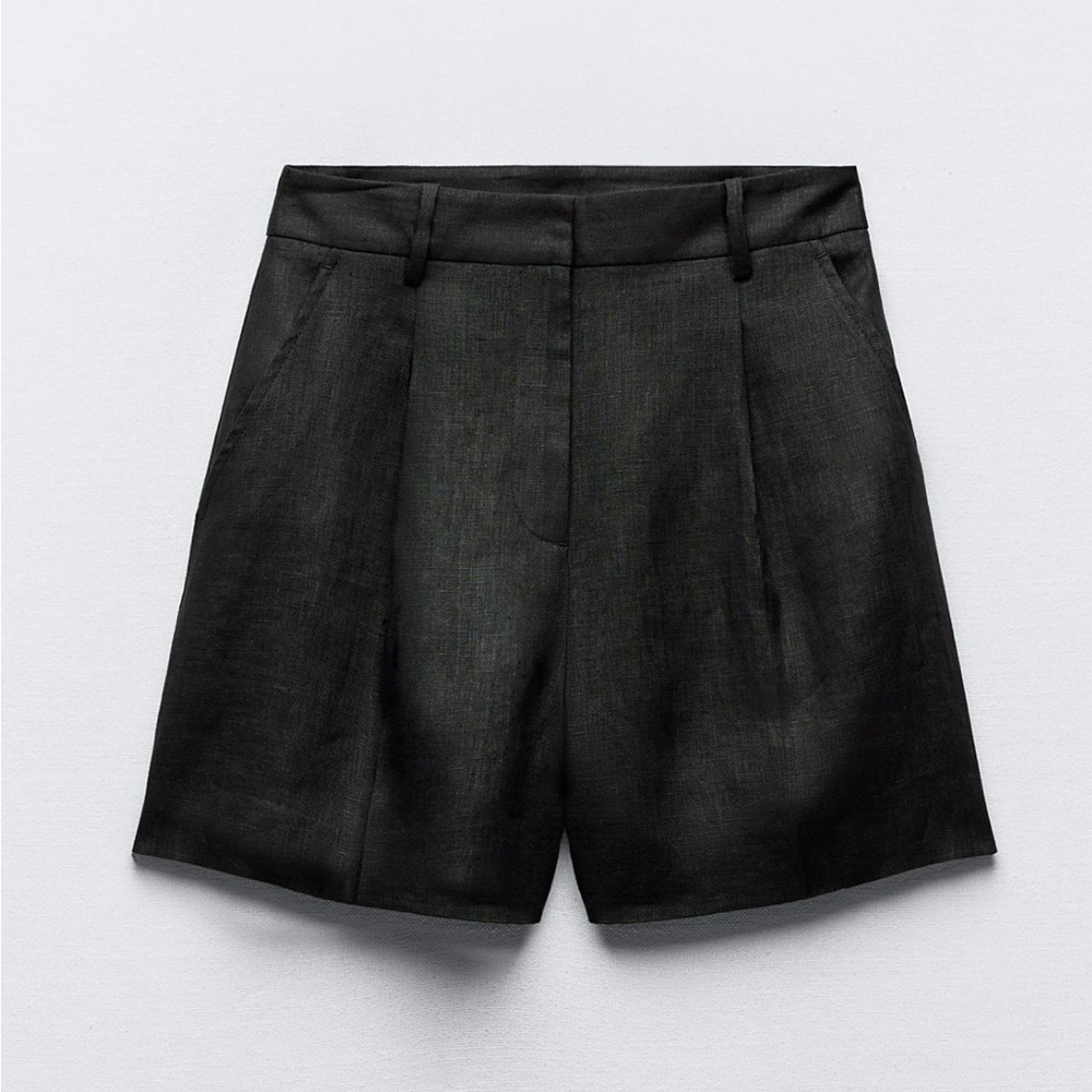 Zara Elegant Black Linen Shorts